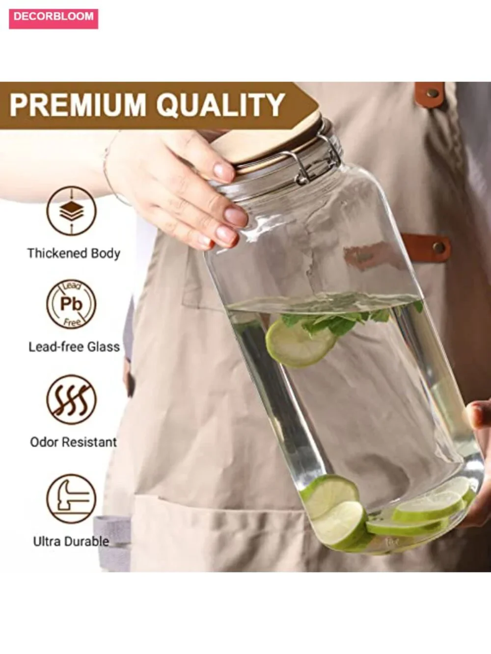 Tall 92oz Glass Jars with Airtight Lids, 3-Pack Square Mason Jars for Pantry